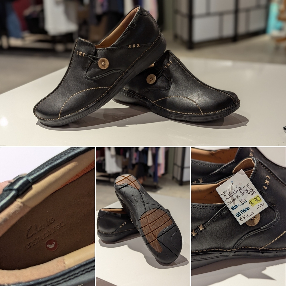 Clarks Black Leather Loafers Slip-Ons